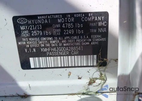 2013 Hyundai Azera z USA, uszkodzony, nr VIN KMHFH4JG0DA288541